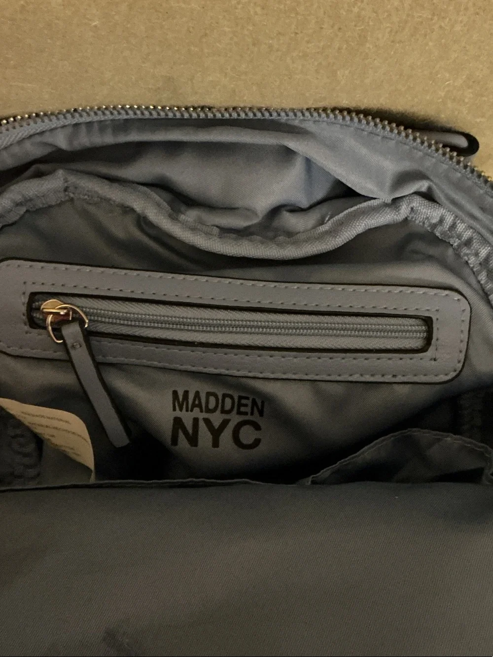 Mini Textured Light Gray Backpack with Gold Hardware